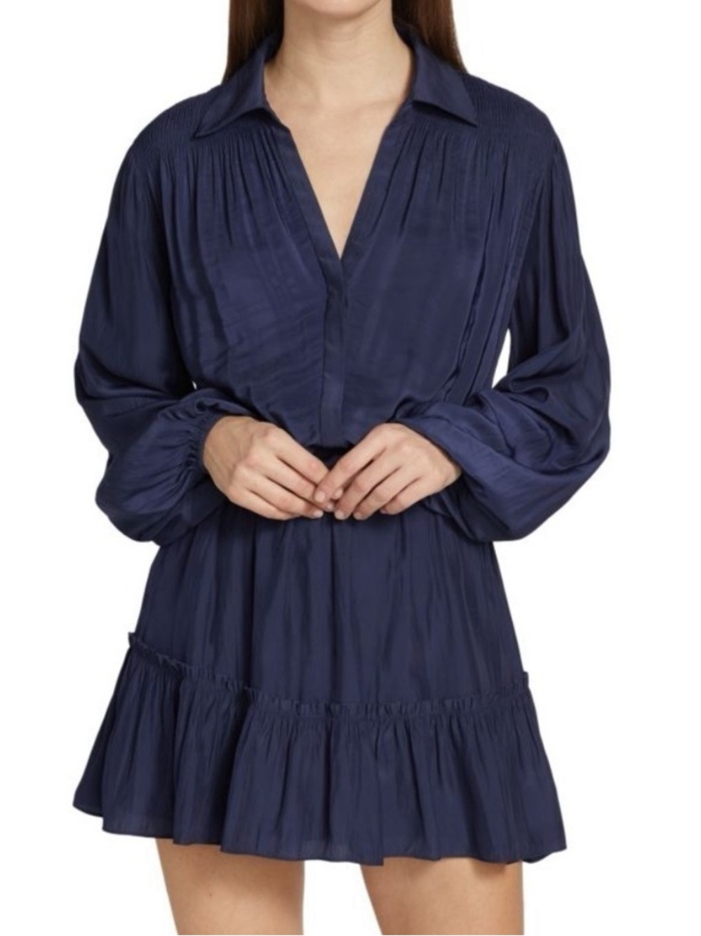 Ramy Brook Becky Button Front Ruffle Hem Mini Dress Navy Size XS